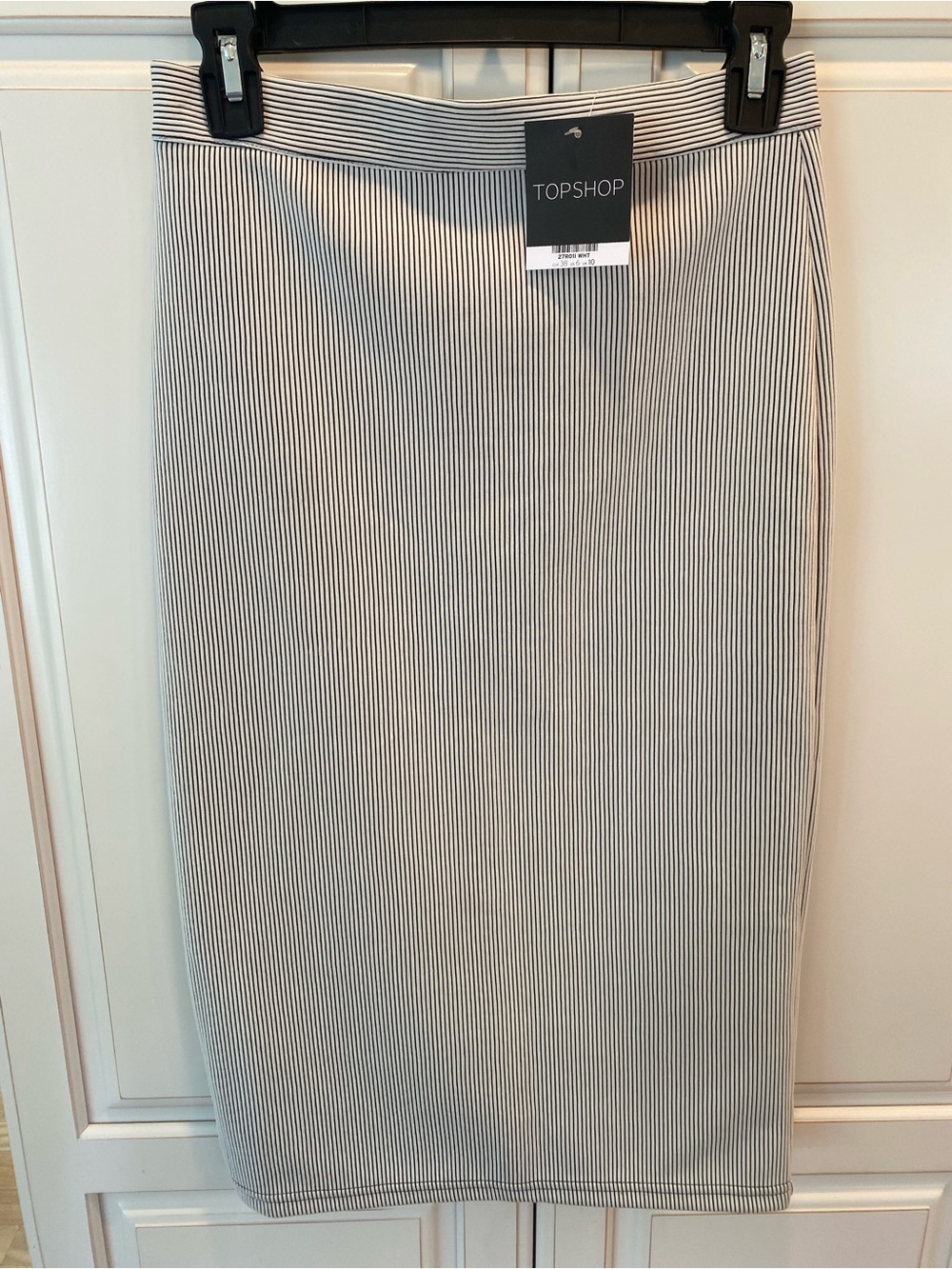 Topshop Black and White Pinstripe Pencil Skirt
